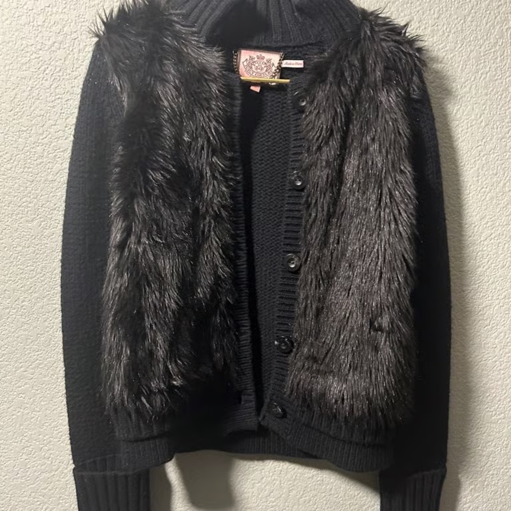 Juicy Couture Black Cardigan with Faux Fur